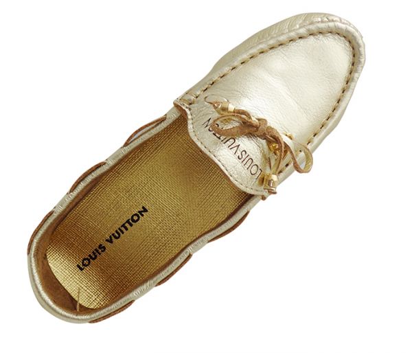 Mocassim Feminino Louis Vuitton Couro Dourado